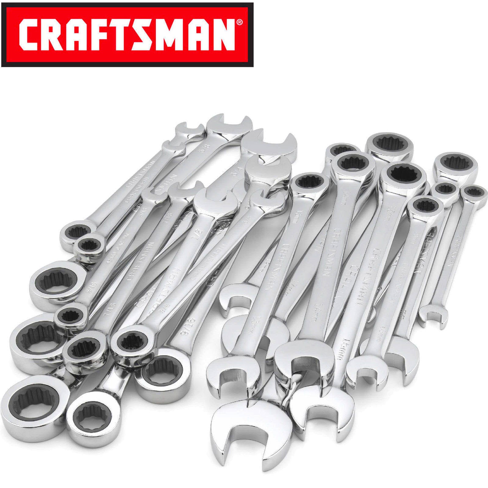 20 PC Combination Ratcheting Wrench Set Metric Standard SAE S7237