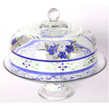 Blue Floral Hand Painted Glass Large Cake Dome E517