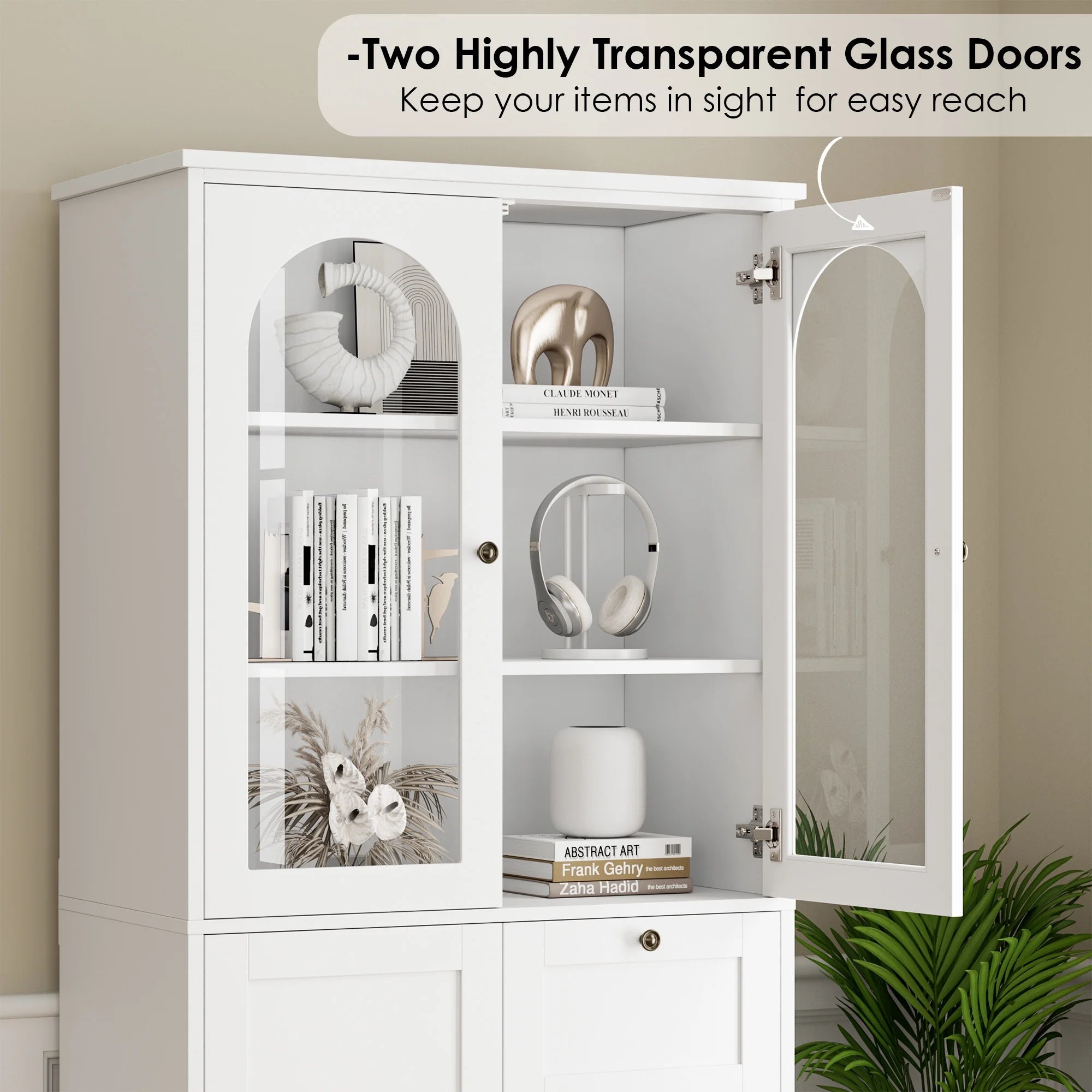 White 70.9" Bathroom Cabinet with Glass Doors and 4 Drawers J41852