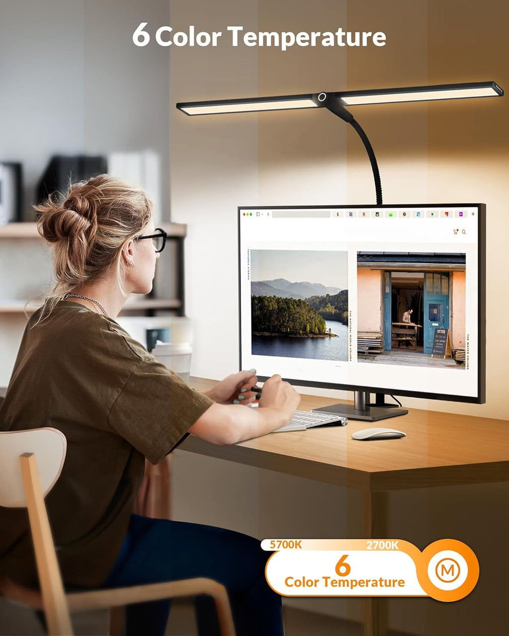 Black Double Head LED Clamp Desk Lamp with Remote Control U32887