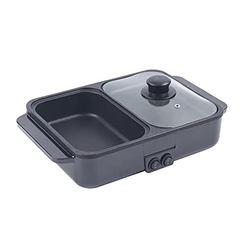 2 in 1 Portable Electric Non-Stick Hot Pot BBQ Grill Pan 110V 1200W Black E7859