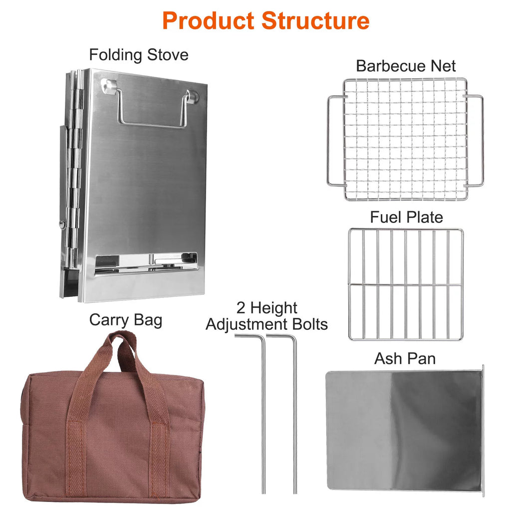 Folding Stainless Steel Camp Stove with Carry Bag T785507