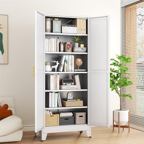 75.2”H Metal Pantry Storage Cabinet with Adjustable Shelves S8273