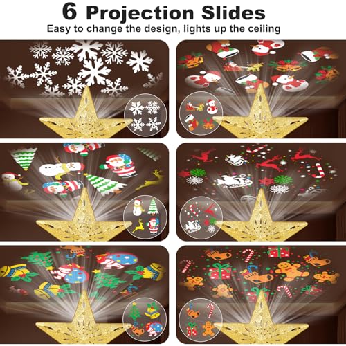 Silver 3D Glitter Lighted Christmas Tree Topper with Rotating LED Lights U645
