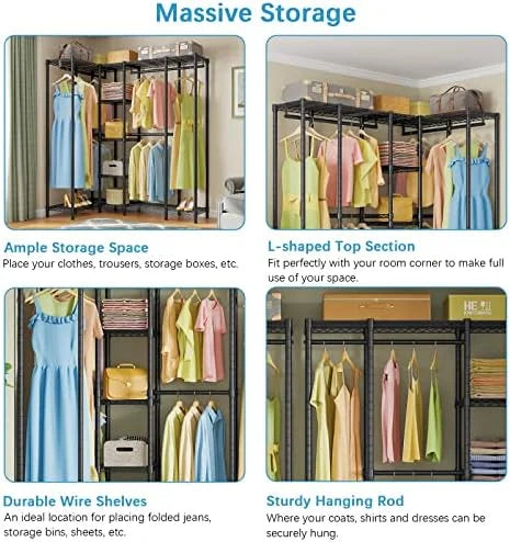 67.5" L Shaped Freestanding Wire Garment Rack Q57455