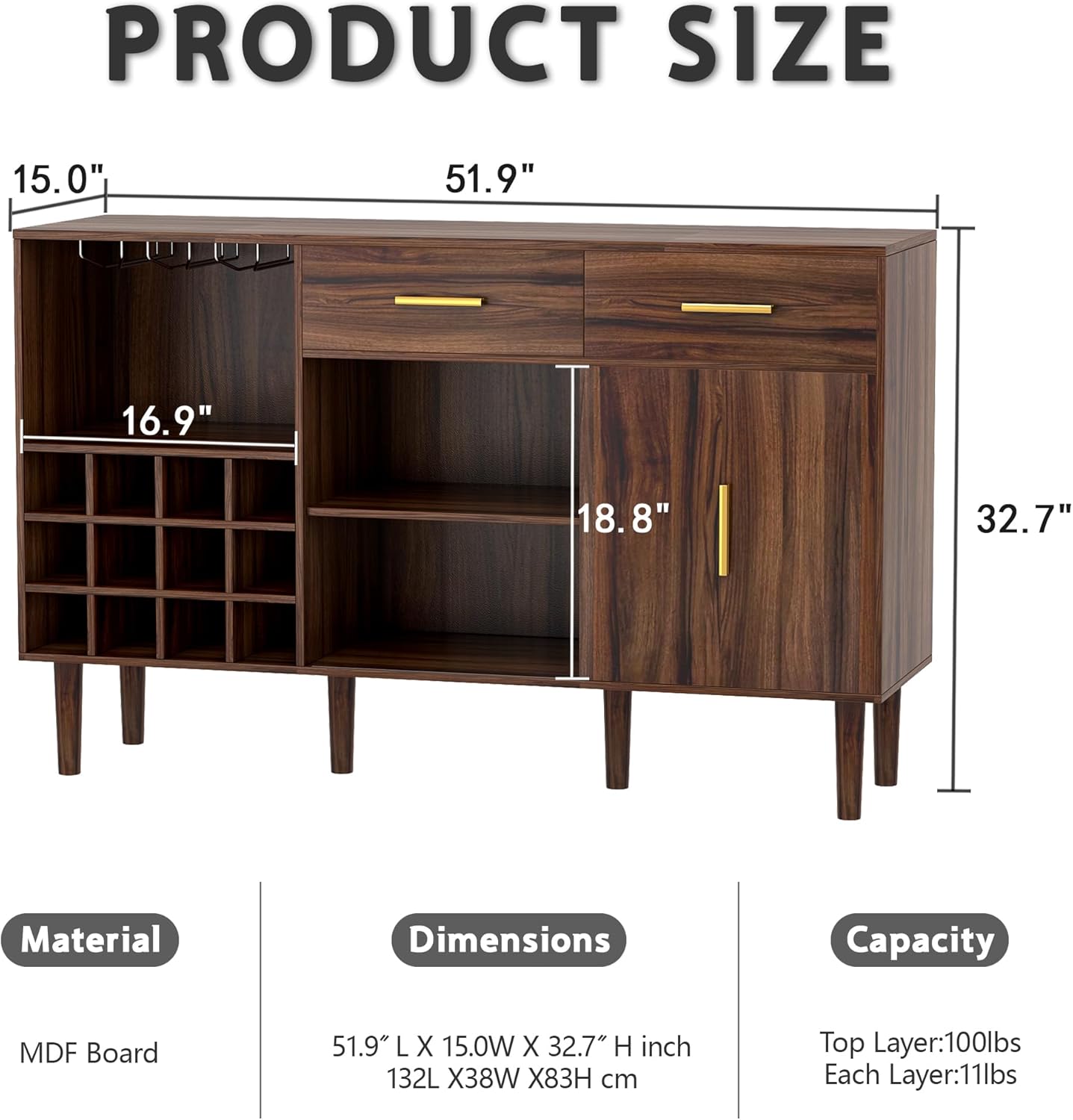 52" Rustic Wine Bar Cabinet N532