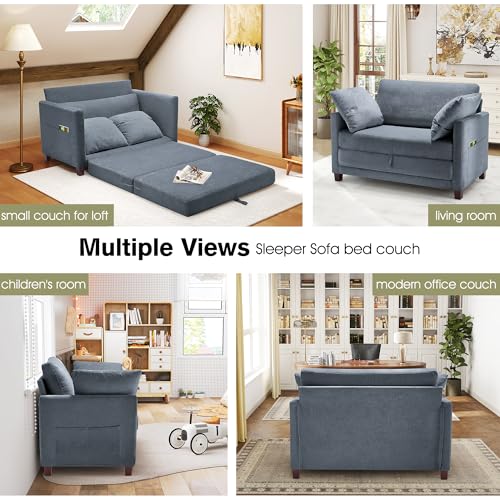 Blue Chenille Convertible Floor Sofa Bed with 2 Pillows Y42816