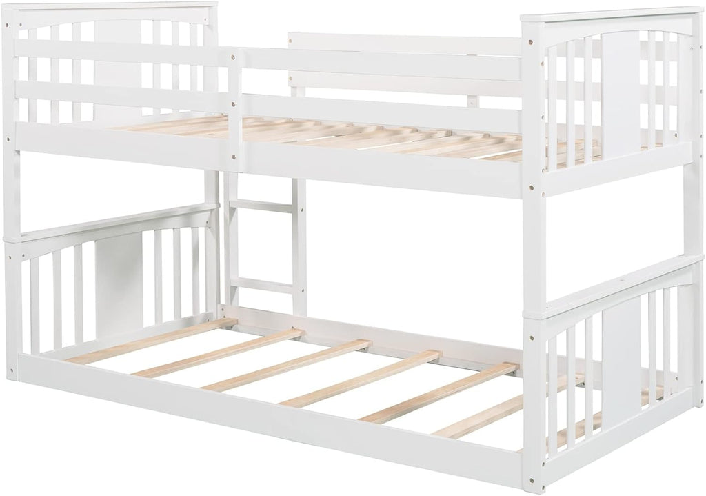 White Twin over Twin Low Bunk Bed Frame Wood R320