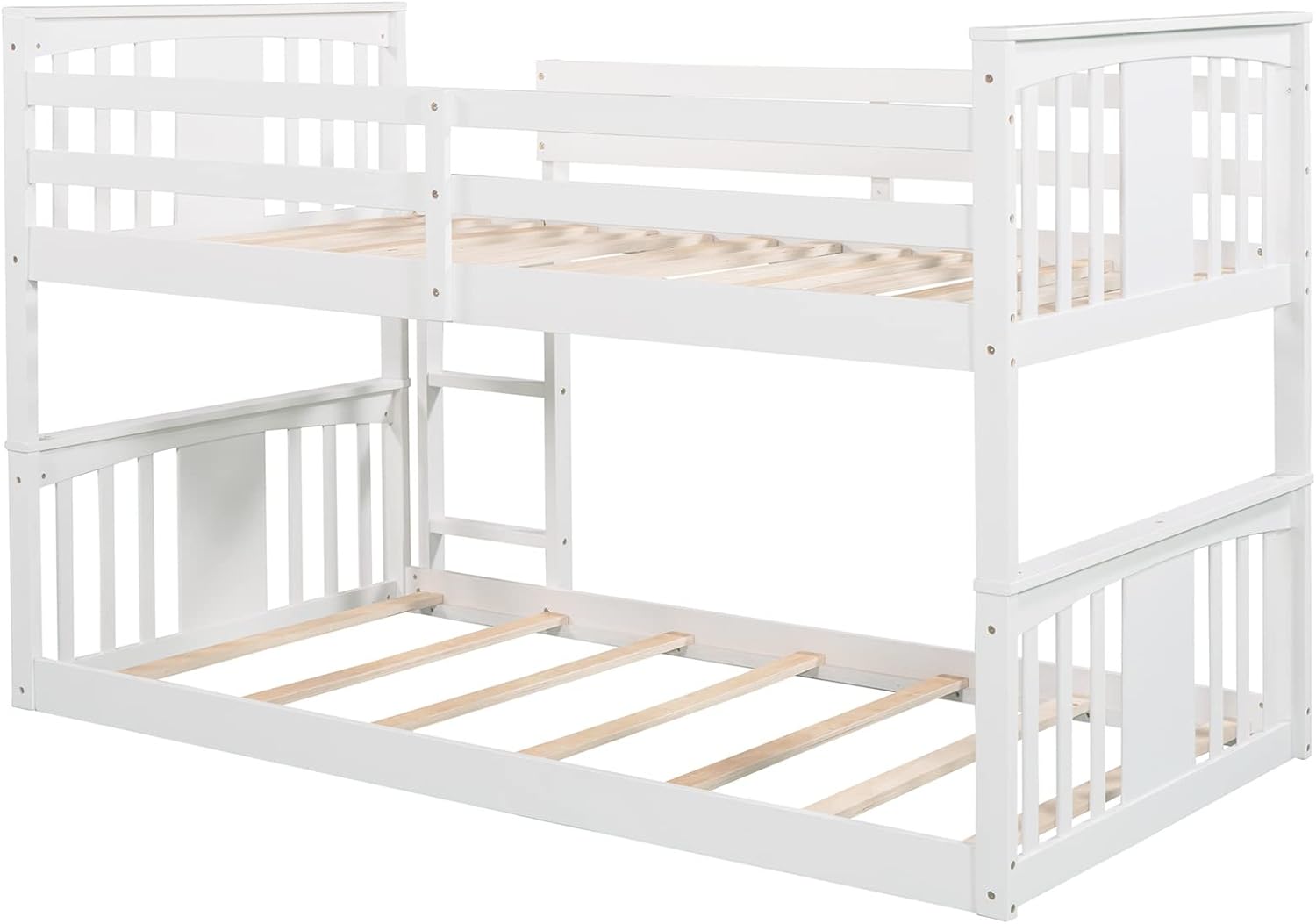 White Twin over Twin Low Bunk Bed Frame Wood R320