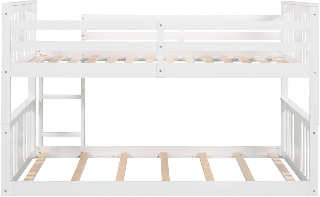 White Twin over Twin Low Bunk Bed Frame Wood R320
