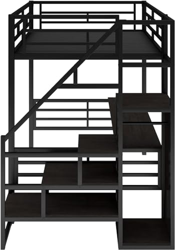 Full Size Metal Loft Bed with Desk and Wardrobe H7980