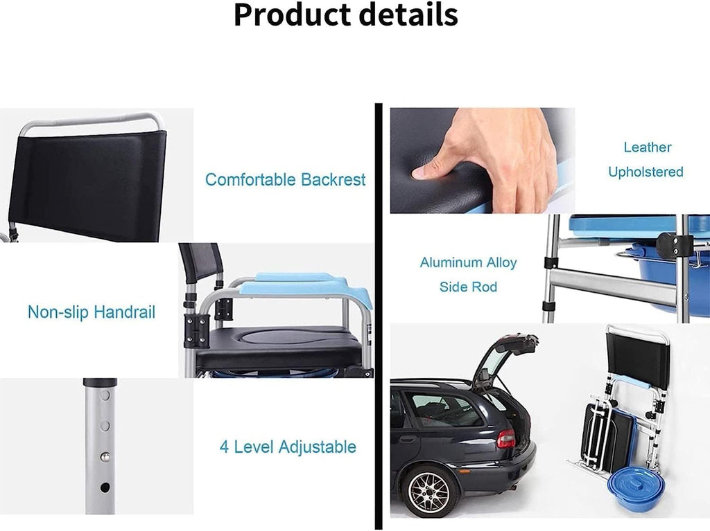 Lightweight Bedside Commode Portable Toilet Bath Chair Adjustable Height Shower Chair V84112