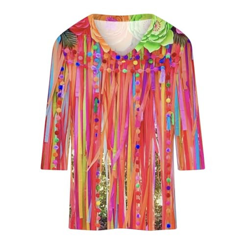 V Neck Elbow Length Sleeve Basic Tops Plus Size Blouse Y96777