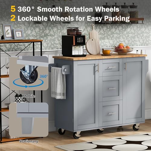 White Kitchen Island with Drop Leaf and 3 Drawer Y7646