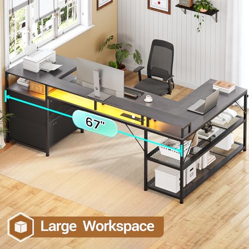 White L Shaped Desk with Drawers and Power Outlet Y72924