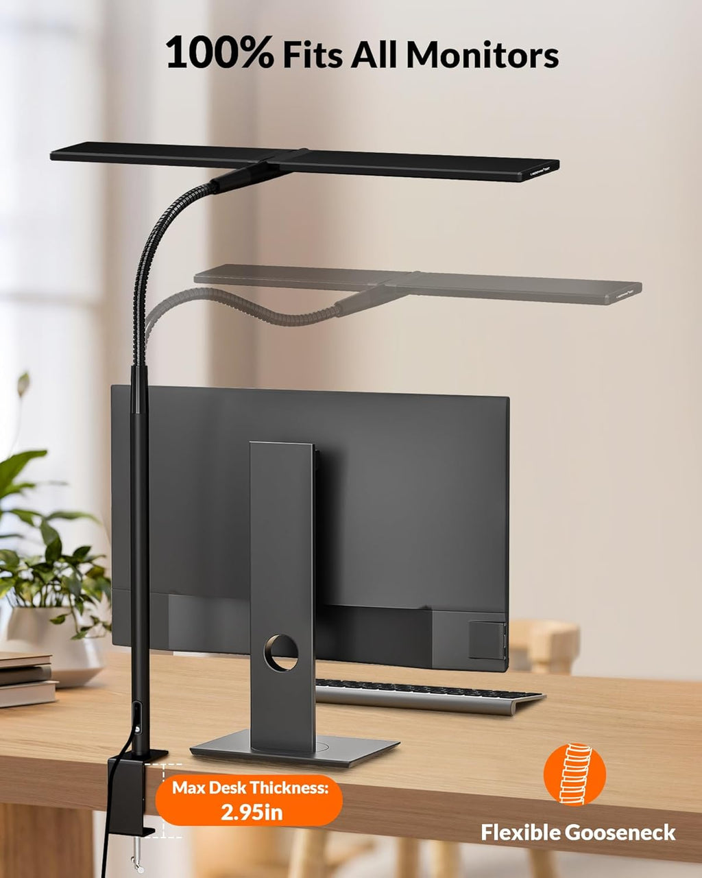 Black Double Head LED Clamp Desk Lamp with Remote Control U32887