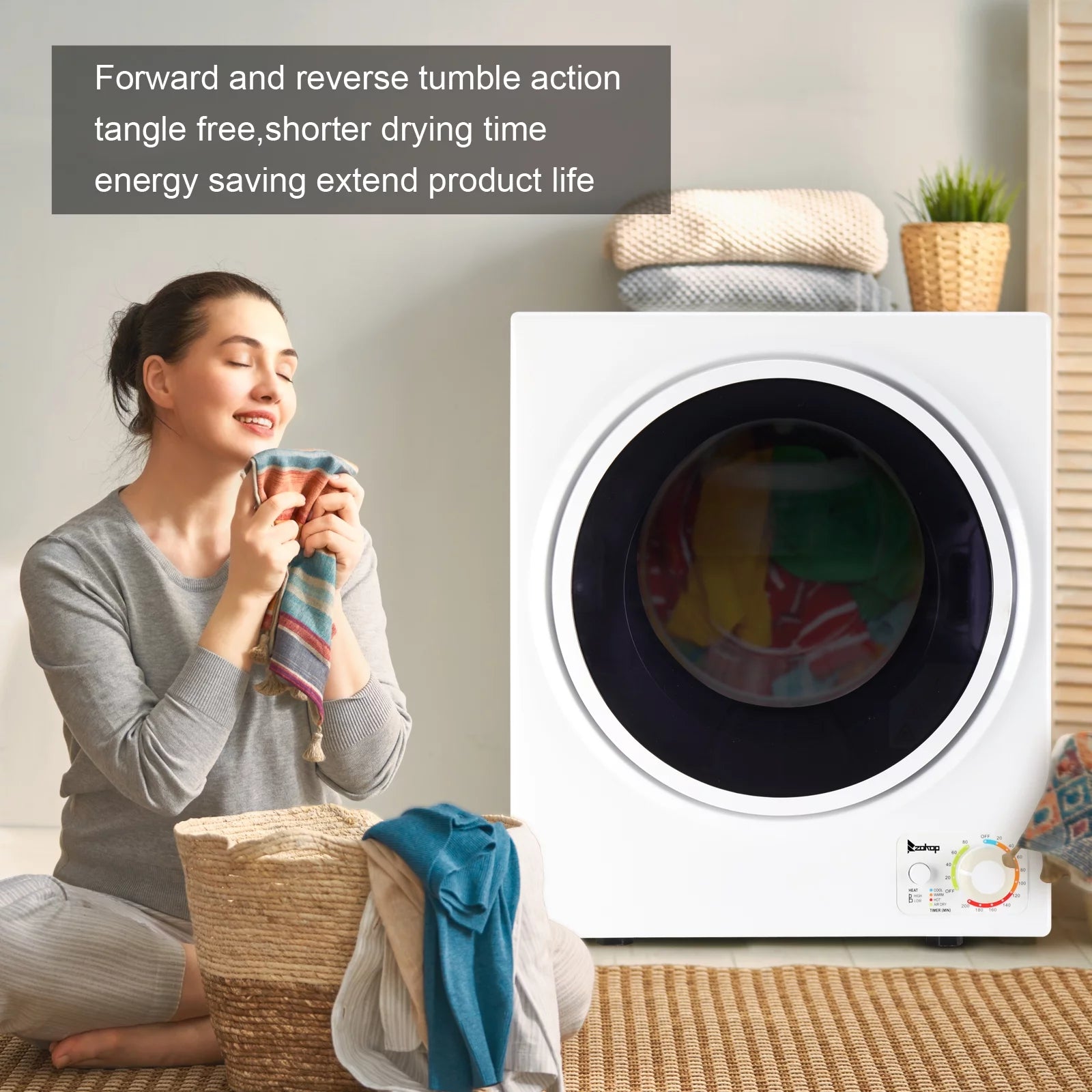 Portable 850W 1.6cu ft Front Load Electric Clothes Dryer with Stainless Steel Tub, White D297