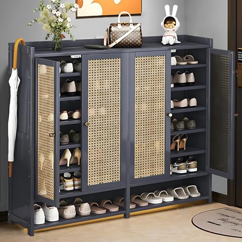 Grey 8 Tier Bamboo Shoe Cabinet with Doors W216