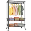 White Rolling Garment Rack with Basket V92538
