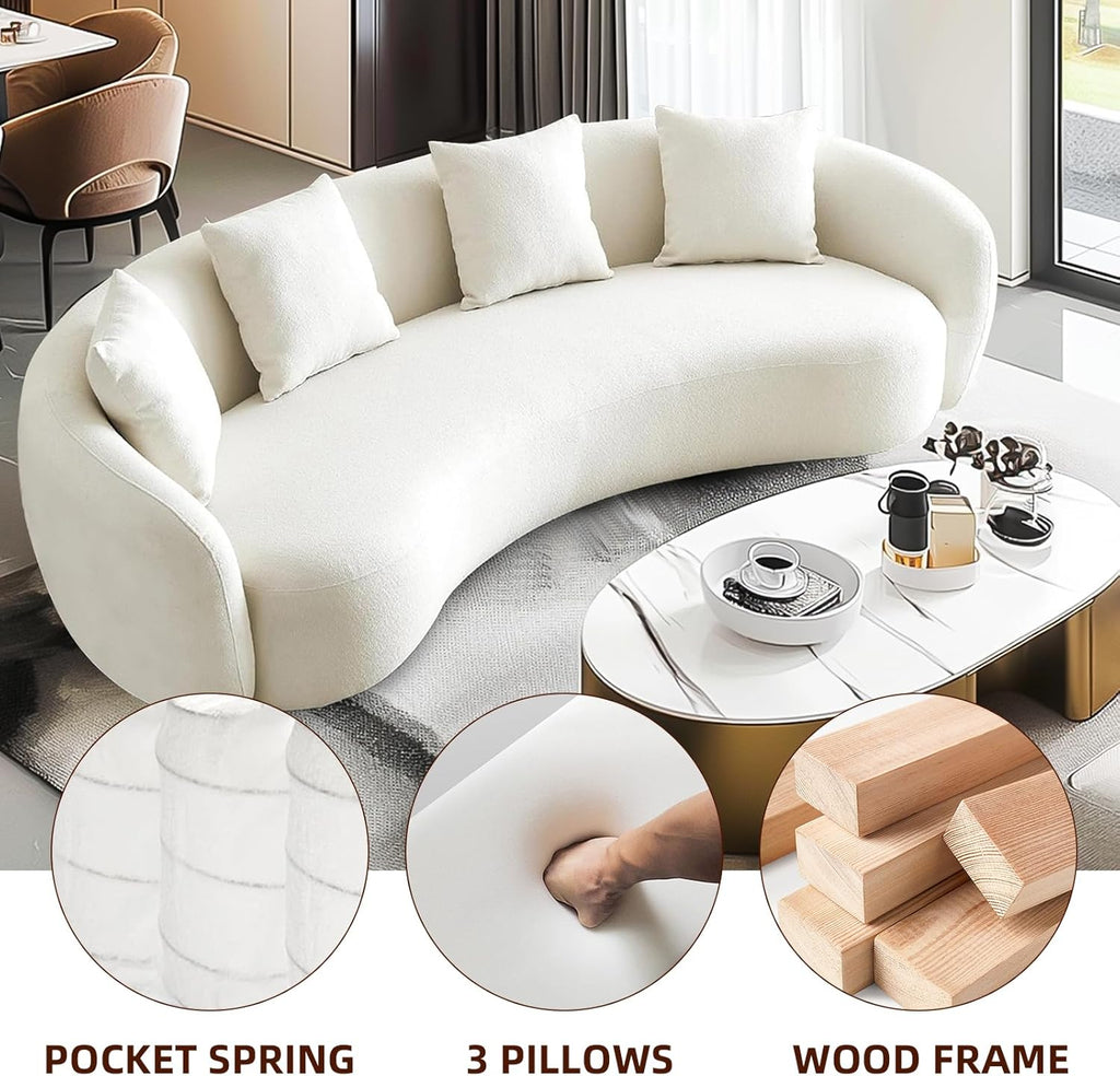Teddy Fabric Curved Half Moon Sectional 4-Seat Sofa Couch with 4 Throw Pillows K769