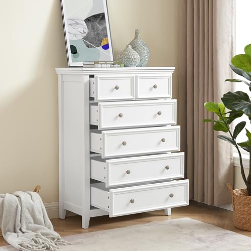 White 6 Drawer Dresser with Metal Handles S91354