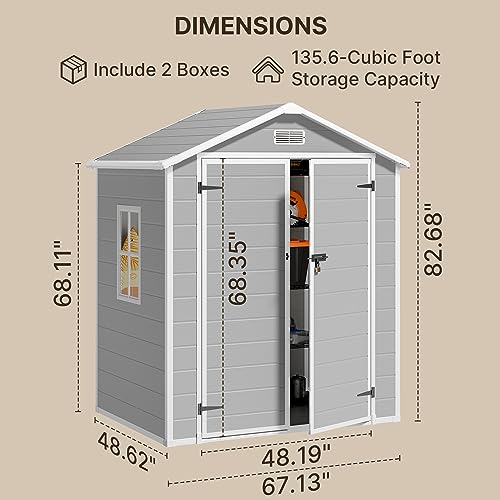 Grey & White 5x3 FT Outdoor Resin Storage Shed with Floor and Lockable Door B597303