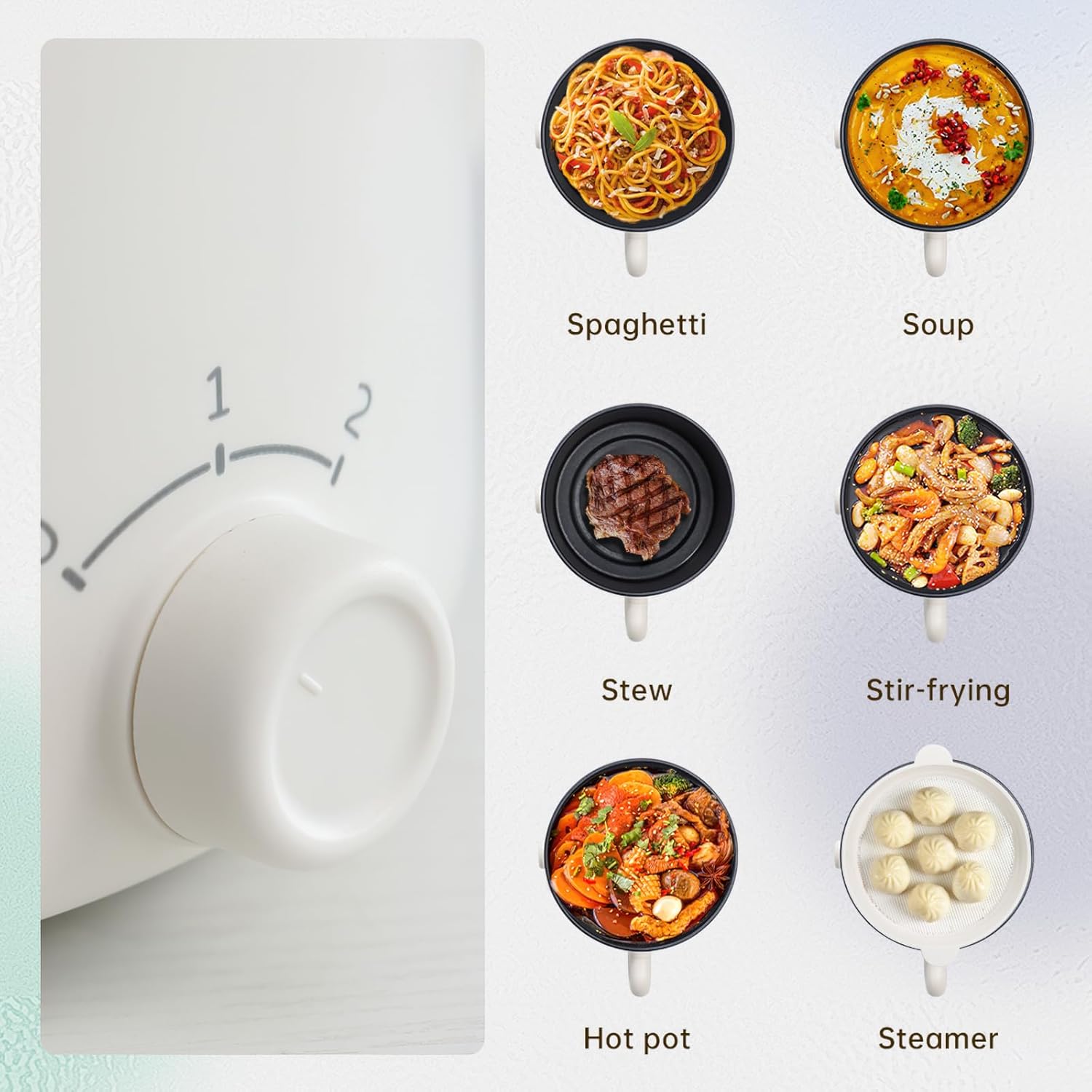 White Electric Mini Ramen Cooker 1.2L Nonstick 300W/600W Y35762