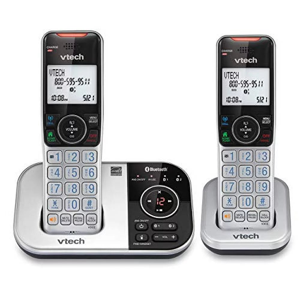 Silver Black 2 Handset Cordless Phone with Answering Machine I7485