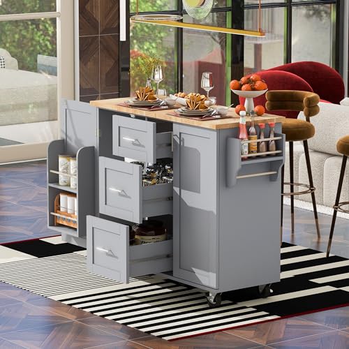 White Kitchen Island with Drop Leaf and 3 Drawer Y7646