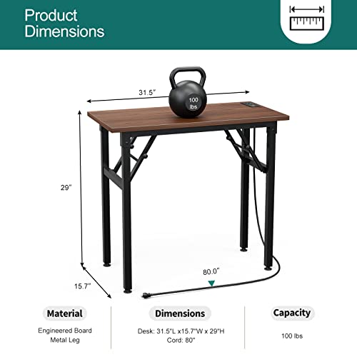 Rustic Brown Folding Desk with USB & Socket 31.5" T527964