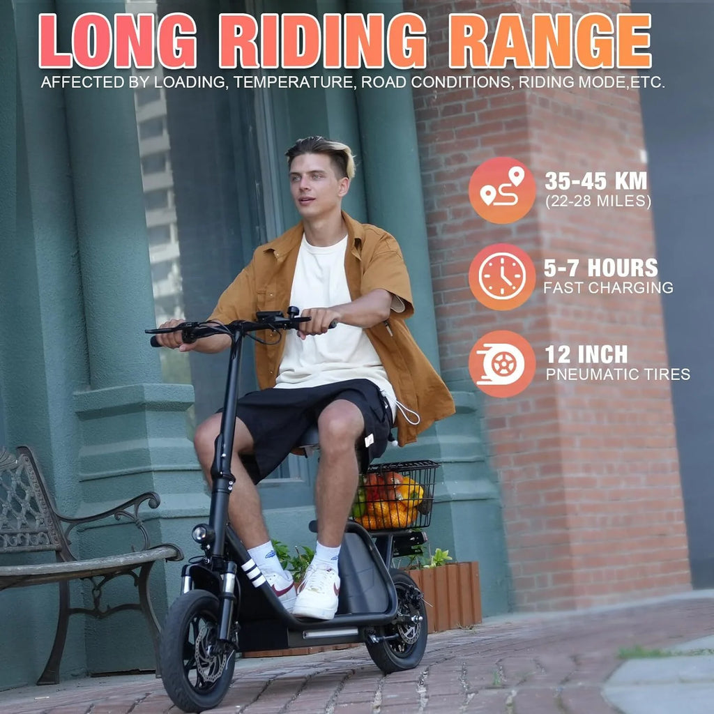 400W Motor 12" Pneumatic Tire Foldable Electric Scooter with Seat N957