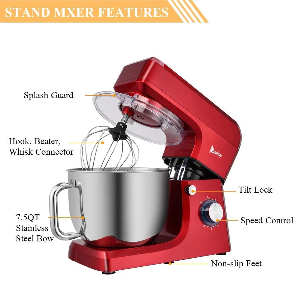 7.5Qt 660 Watts Red Tilt-Head Stand Mixer Z429