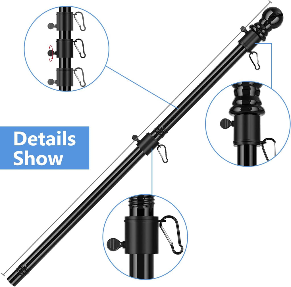 6FT Metal Flag Pole with Two-Position Bracket Holders Black P974553