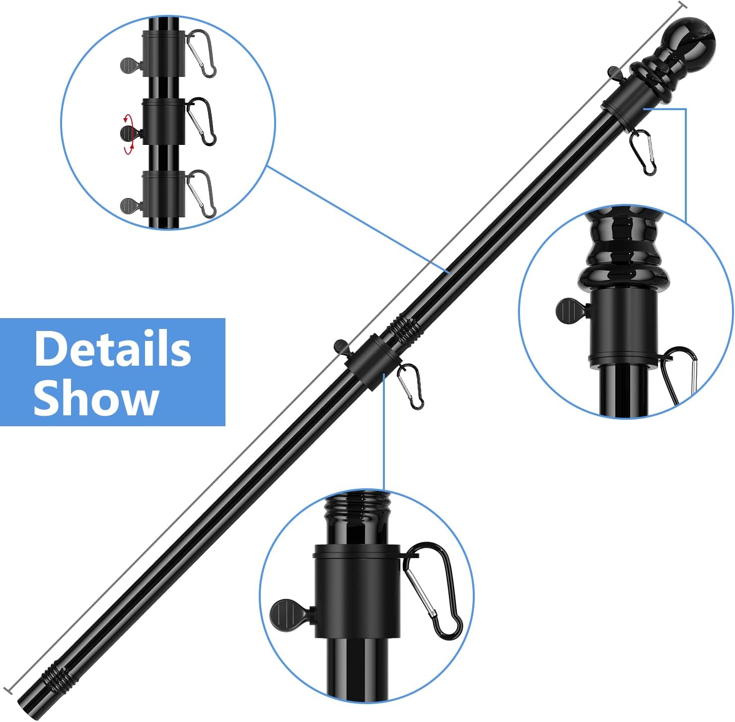 6FT Metal Flag Pole with Two-Position Bracket Holders Black P974553