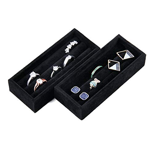 2PCS Black Velvet 8 Slots Jewelry Tray V96662