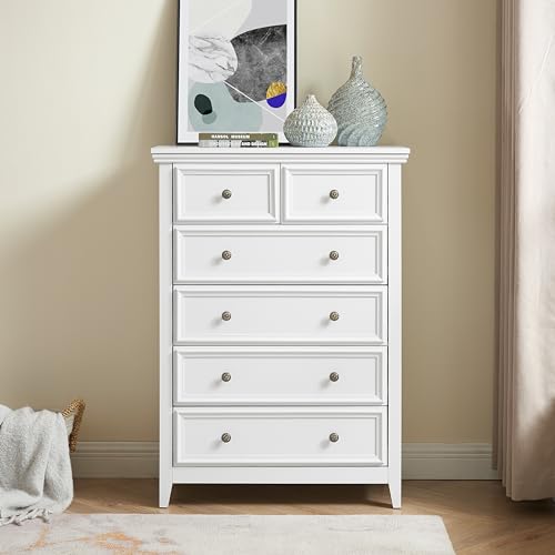 White 6 Drawer Dresser with Metal Handles S91354