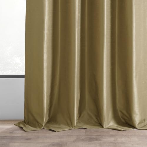 Ruched Faux Dupioni Silk Curtains 50 X 96 (1 Panel), Flax Gold Z878