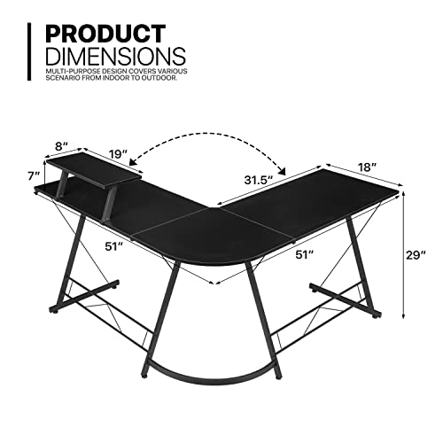 Black L Shaped Gaming Desk with Metal Frame D417