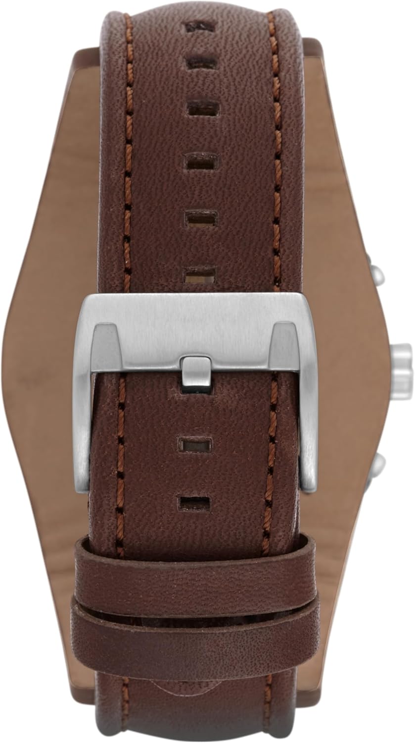 Silver Stainless Steel and Leather Chronograph Watch S838