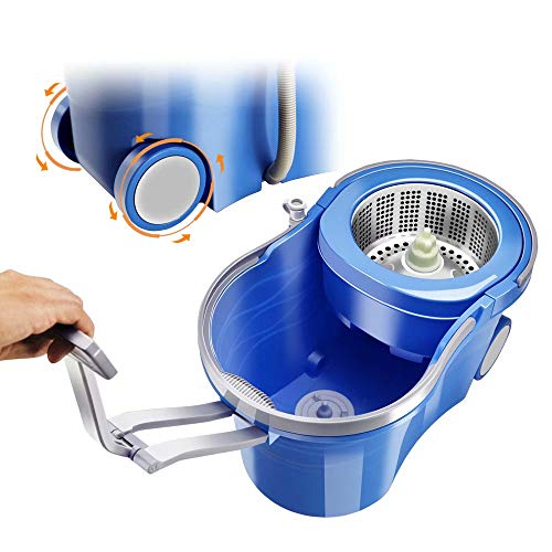 Mop Bucket with Wringer Set, Stainless Steel Handle, 5 Microfiber Replacement Heads, 1 Floor Brush Mop Head R13388