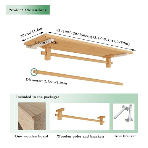 Solid Wooden Clothes Rack with Top Shelf, Wall Mounted Garment Rack P40909