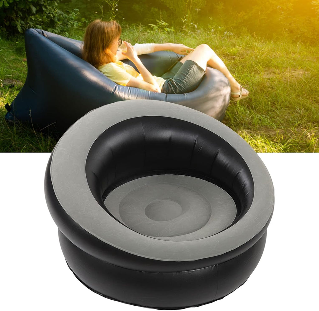 Inflatable Leisure Sofa Flocking Couch Air Chaise Lounge Grey C866