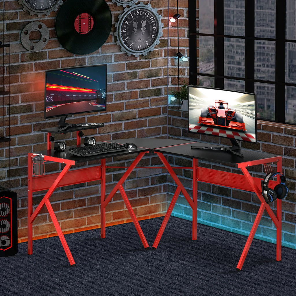 L-Shaped Gaming Corner Computer Desk with Adjustable Desk X74621