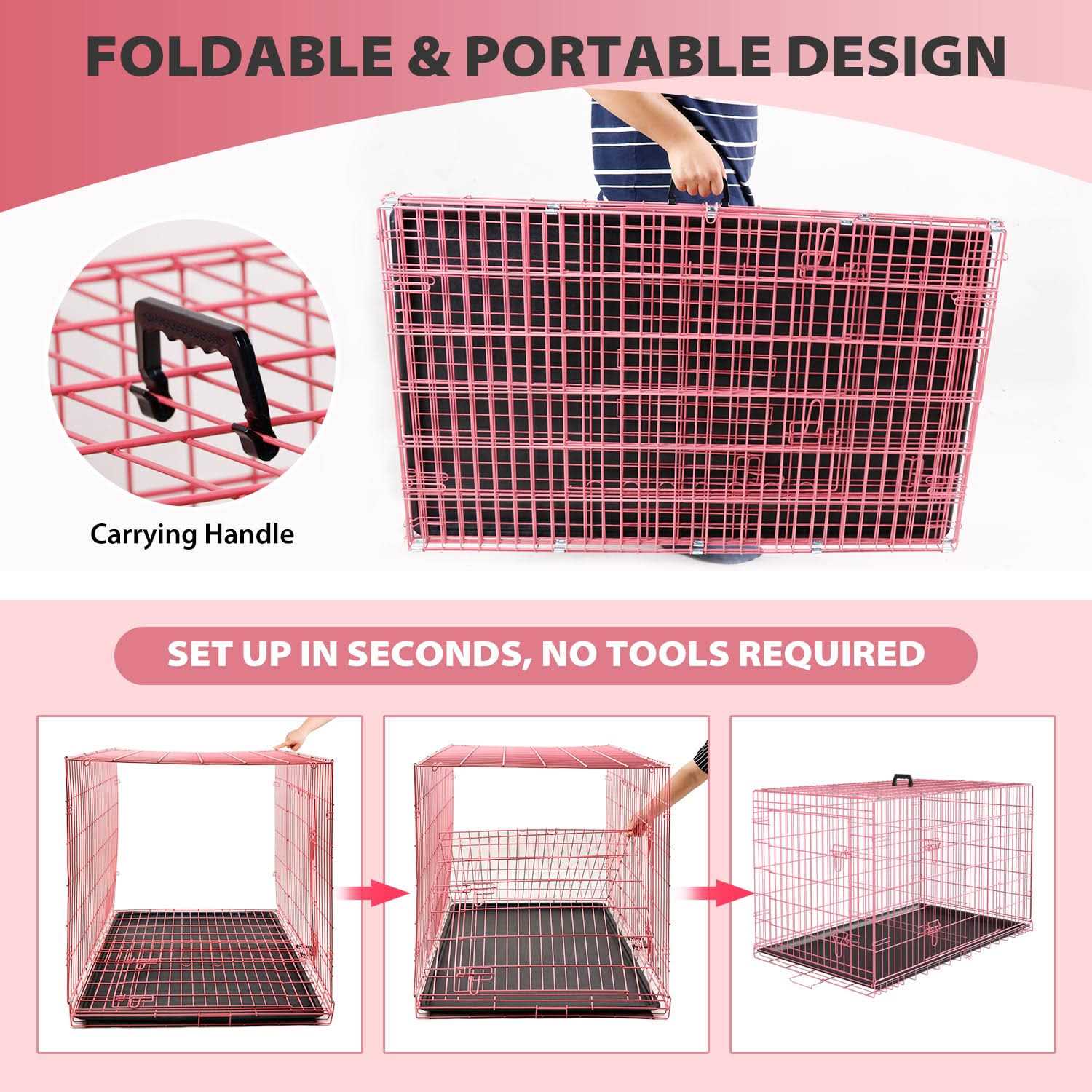 24,30,36,42,48 Inch Folding Wire Dog Crate with Double-Door Q4362