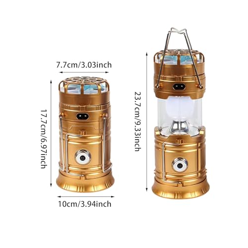 5-in-1 Portable LED Camping Lantern with Fan, Solar/USB Rechargeable, Lightweight ABS (Silver, 17.7X10X7.7cm) E9502