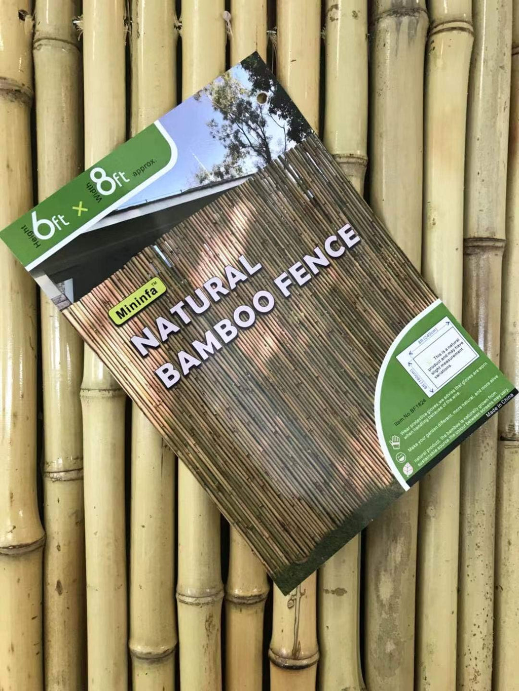 Natural Rolled Bamboo Fence, 0.7 in D x 6 feet High x 8 feet Long O29784