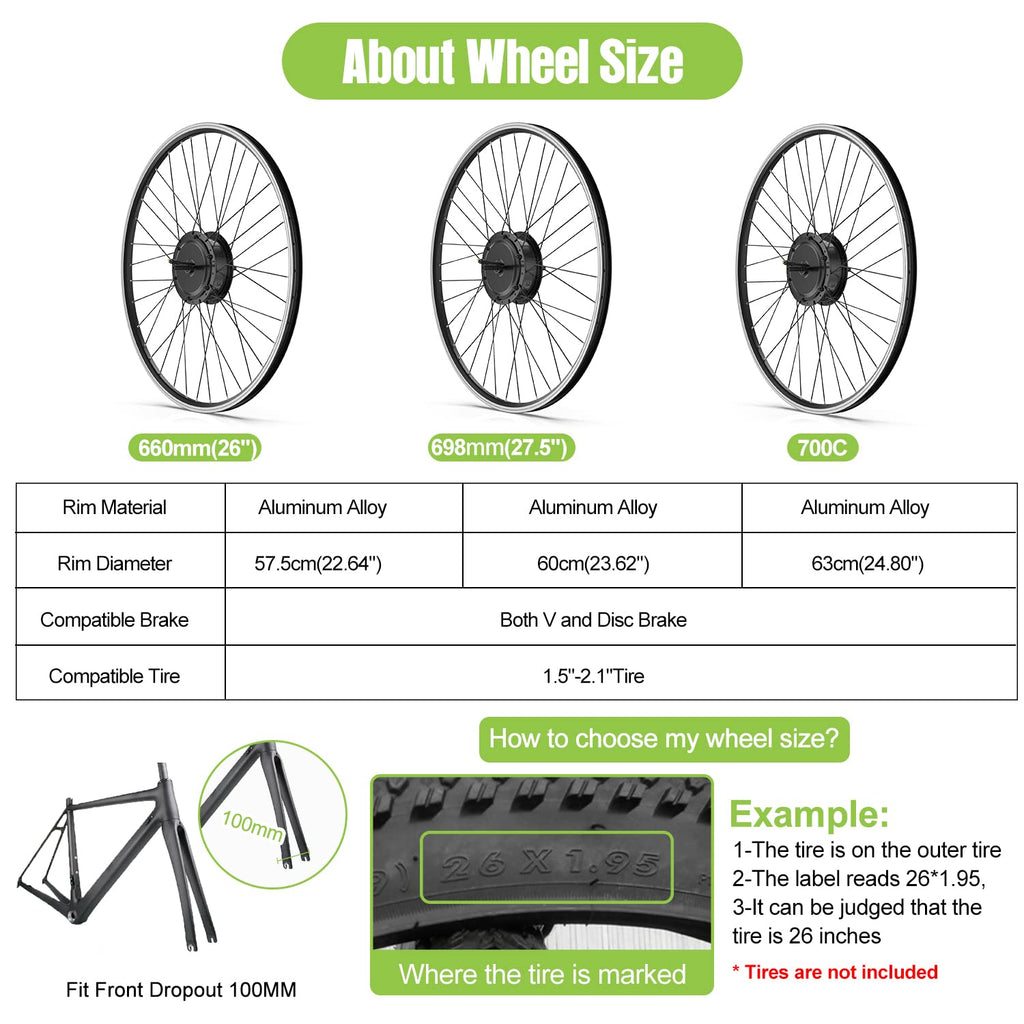 48V 500W Front Hub Motor Electric Bike Conversion Kit for 26 inch Wheel V841