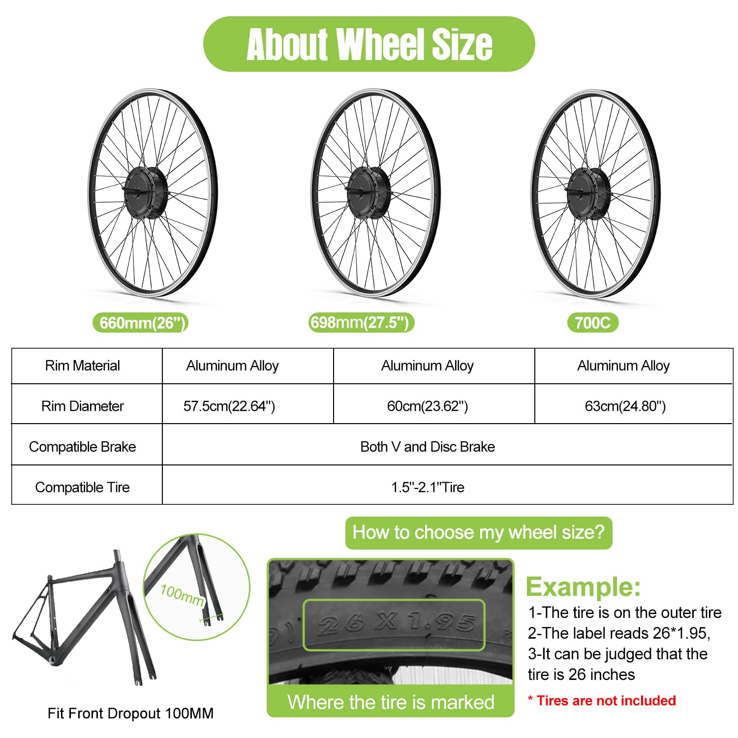 48V 500W Front Hub Motor Electric Bike Conversion Kit for 26 inch Wheel V841