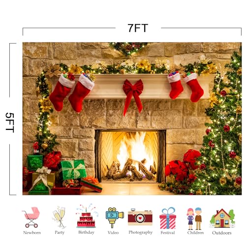 7x5ft Christmas Fireplace Theme Backdrop for Photography Y553553