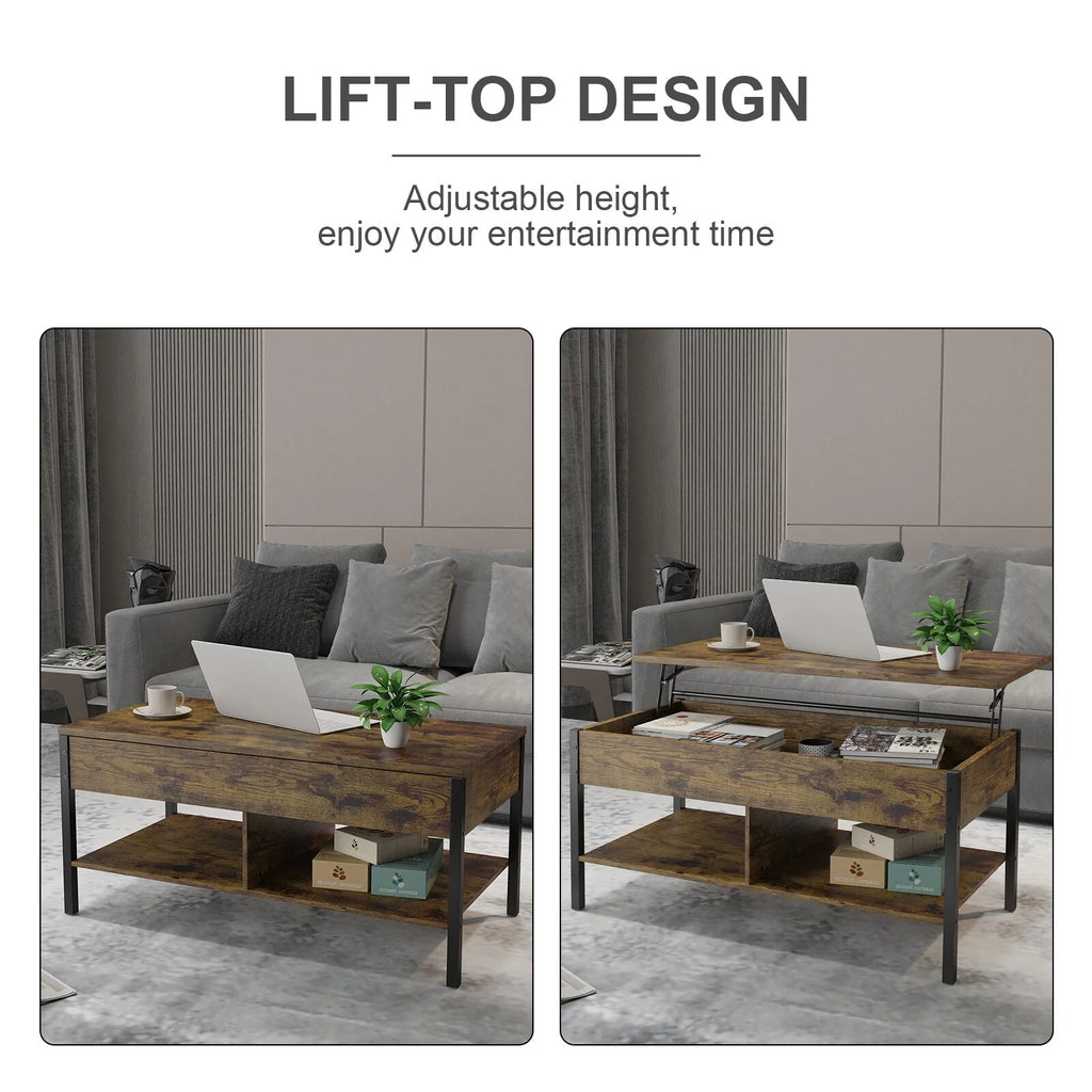 Brown Lift Top Coffee Table with Hidden Storage E285